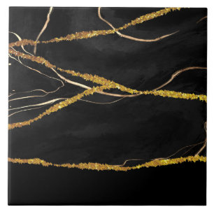Black Marble Gold Glitter Tile