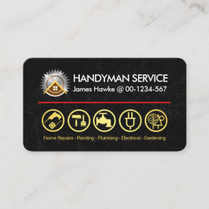 Black Marble Gold Handyman Tools Business Card