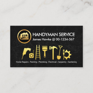 Black Marble Gold Handyman Tools Business Card