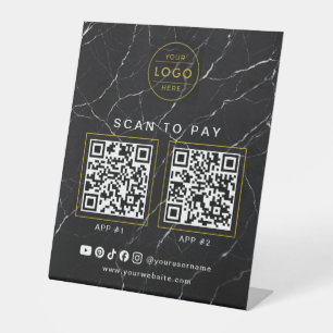 Black Marble Gold Logo QR Social Business Sign