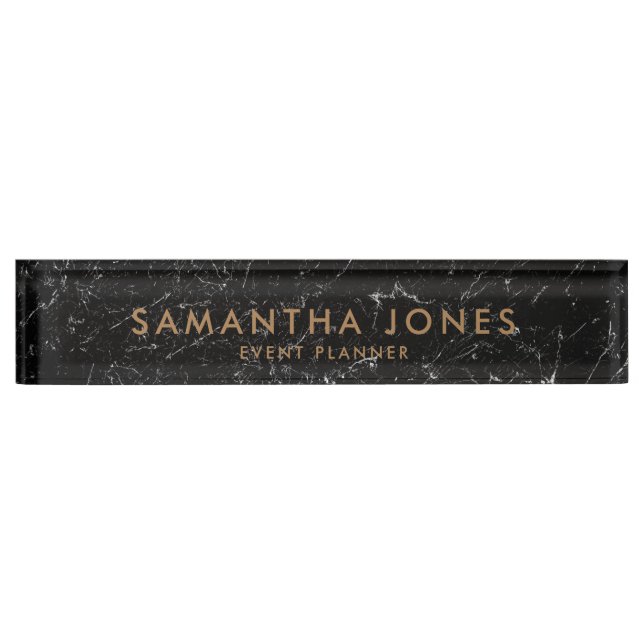 Black Marble Gold Minimal Event Planner Nameplate (Front)