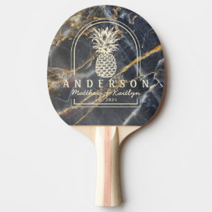 Black Marble & Gold Pineapple Wedding Arch & Name Ping Pong Paddle