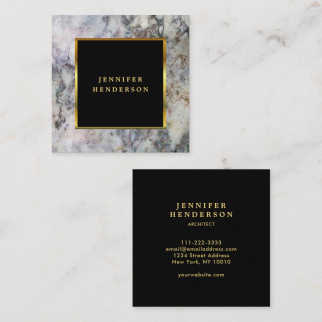 Black marble gold professional square business card (Front/Back)