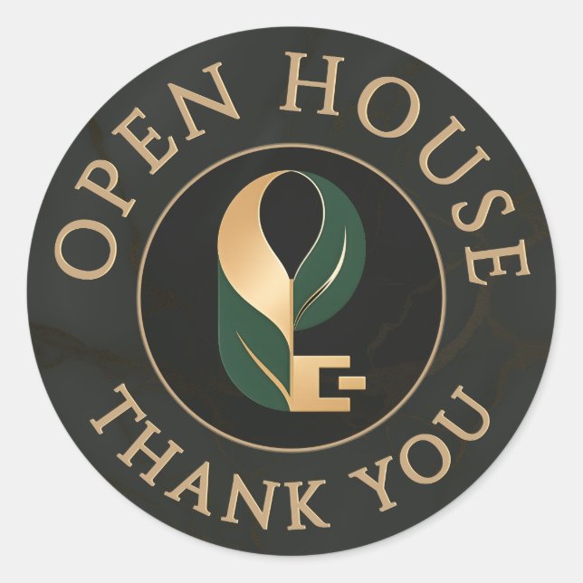 Black Marble Gold Real Estate Open House Thank You Classic Round Sticker (Front)