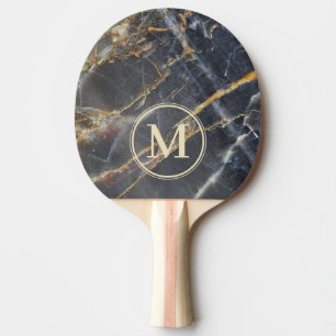Black Marble & Gold Stone Stone Monogram Ping Pong Paddle