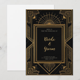 Black Marble Gold Sunburst Geometric Invitation