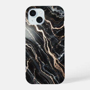 Black Marble & Gold Veins iPhone 15 Case