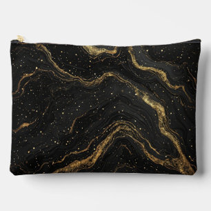 Black Marble Gold Veins Luxury Abstract Accessory Pouch