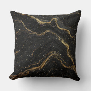 Black Marble Gold Veins Luxury Abstract Cushion