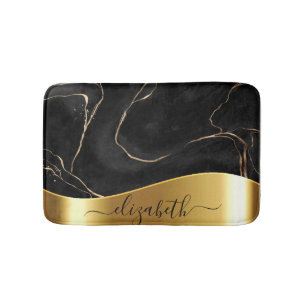 Black Marble Golden Foil Bath Mat