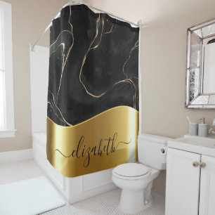 Black Marble Golden Foil Shower Curtain