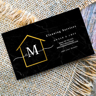 black marble golden house design cleaning service business card