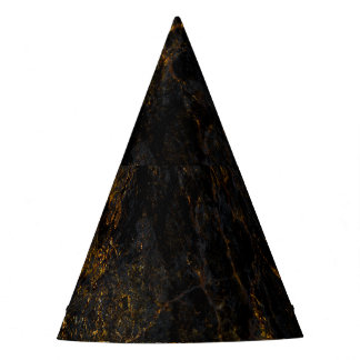 Black marble, golden veins, texture. party hat