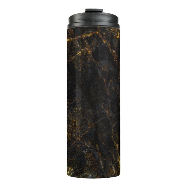 Black marble, golden veins, texture. thermal tumbler (Front)