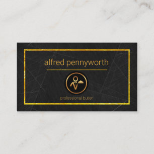 Black Marble Grunge Golden Border Butler Business Card