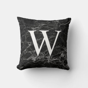 Black Marble Initial Monogram Home Decor Cushion