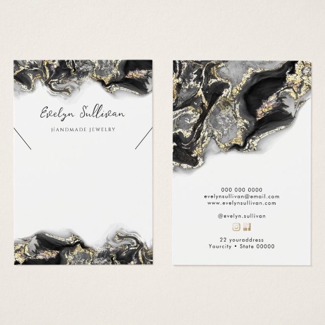 Black marble ink necklace display card (Front & Back)