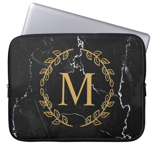 Black Marble Laptop Sleeve (Front)