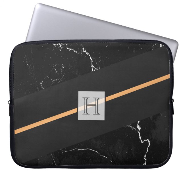 Black Marble Laptop Sleeve (Front)
