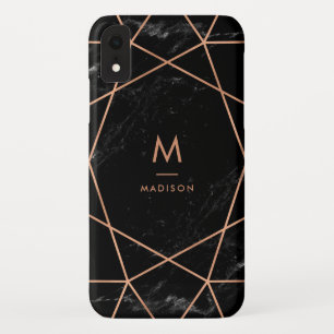 Black Marble Look with Faux Rose Gold Geometrics Case-Mate iPhone Case