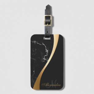 Black Marble Luggage Tag