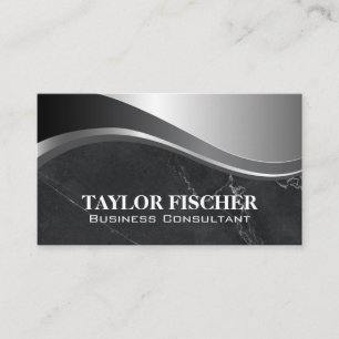 Black Marble Metallic Wave Business Card