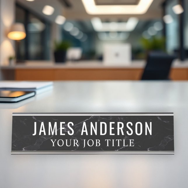 Black Marble Modern Office Employee Desk Name Plate (Creator Uploaded)