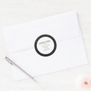 Black Marble Modern Wedding return address Classic Round Sticker