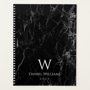 Black Marble Monogram Name White Initial Modern Planner