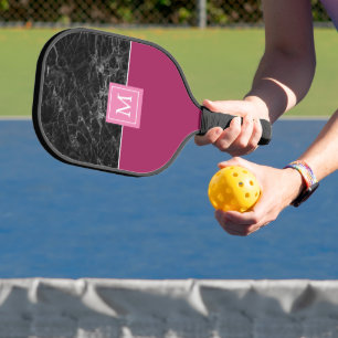 Black Marble Monogrammed Pickleball Paddle