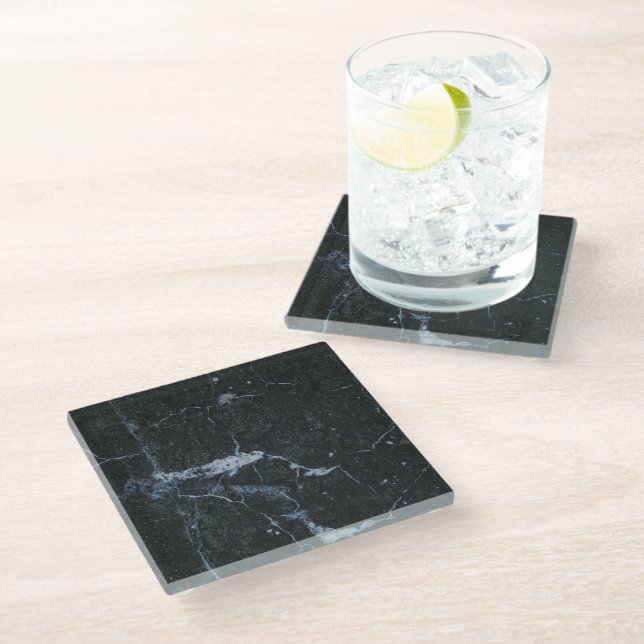 Black Marble Pattern Glass Coaster (Angled)