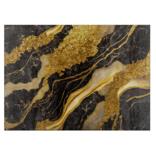 Black Marble Pattern with Gold Cutting Board (Front)