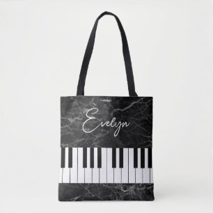 Black Marble Piano Music Tote Bag