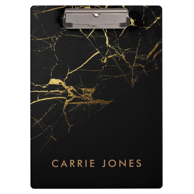 Black Marble Pretty Gold Business Elegant Minimal Clipboard (Front)