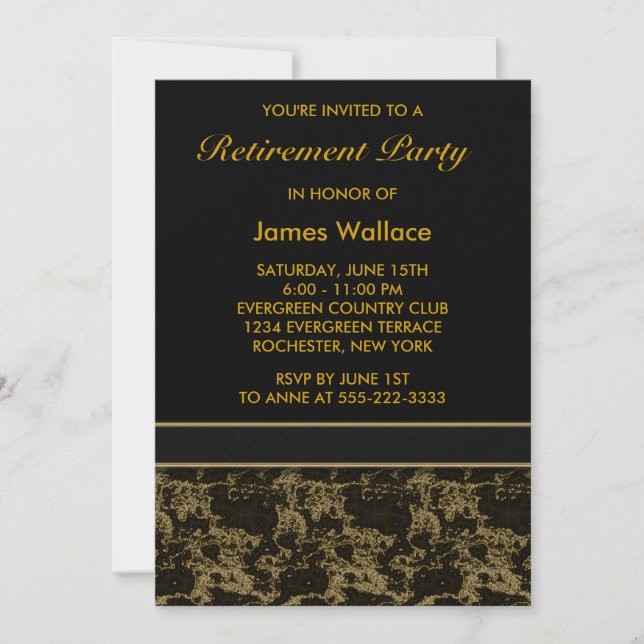 Black Marble Retirement Party Invitation (Front)