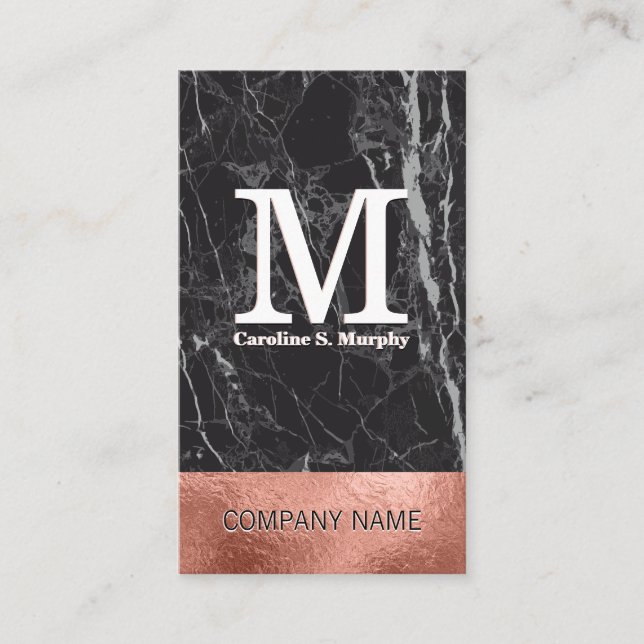 Black Marble | Rose Gold Foil Colour Block Business Card (Front)