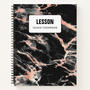 Black Marble & Rose Gold Personalised Lesson  Note Notebook