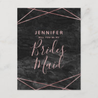 Black Marble Rose Gold Will You Be My Bridesmaid