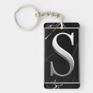 ⚜️ Black Marble Silver S Monogram Frame 🔑 Key Ring