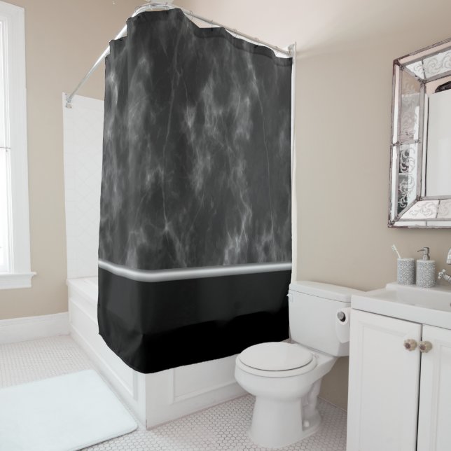 Black Marble Silver Trim Men's Shower Curtain (In Situ)