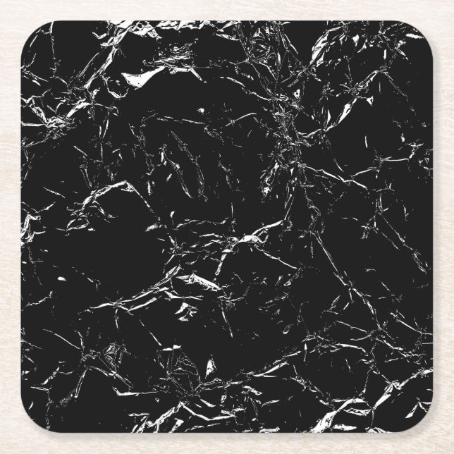 Black Marble Square Paper Coaster (Front)