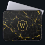 Black Marble Stone Gold Glitter Laptop Sleeve<br><div class="desc">Elegant image of black marble stone texture print with gold glitter accents. Customisable monogram.</div>