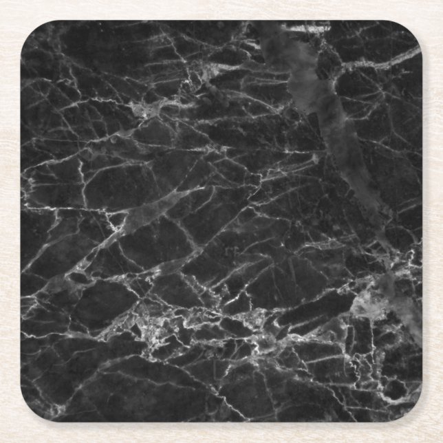 Black Marble Stone Look Square Paper Coaster (Front)