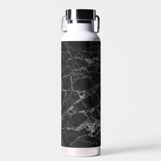 Black Marble Stone Look Water Bottle (Front)