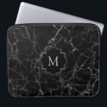 Black Marble Stone MS001 Laptop Sleeve<br><div class="desc">Image of black marble stone with grey grain abstract pattern. Vintage black frame for customisable monogram.</div>