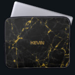 Black Marble Stone Texture Gold Accents Laptop Sleeve<br><div class="desc">Elegant image of black marble stone texture print with gold accents. Customisable monogram.</div>