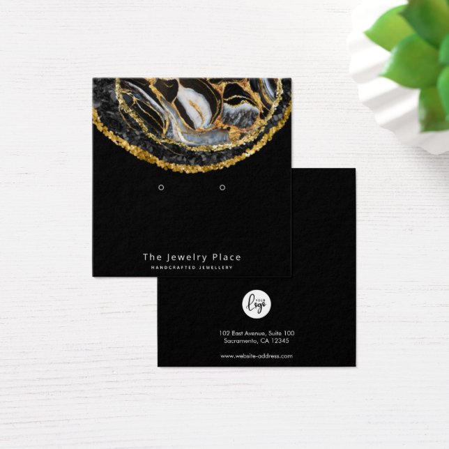 Black Marble Stud Earrings Display (Desk)