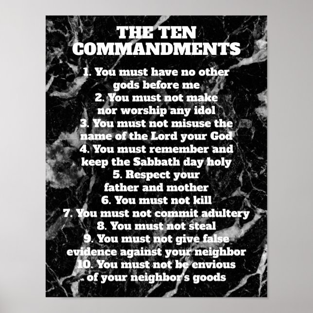 Black Marble Ten Commandments Bible Sign (Front)