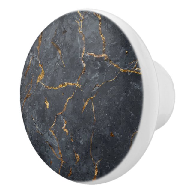 Black marble texture gold accents ceramic knob (Right)
