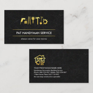 Black Marble Texture Gold Handyman Tools Lines Business Card